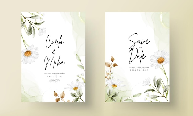 Elegant daisy flower wedding invitation card template