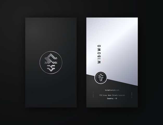 Vector elegant dark black and silver vertical business card editable template