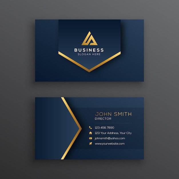 Elegant Dark Blue And Gold Business Card Template