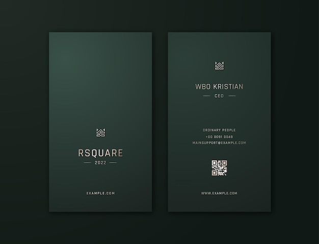 Elegant Dark Green and Gold Vertical Business Card Template