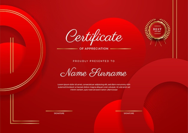 Elegante modello di certificato di diploma rosso scuro e oro