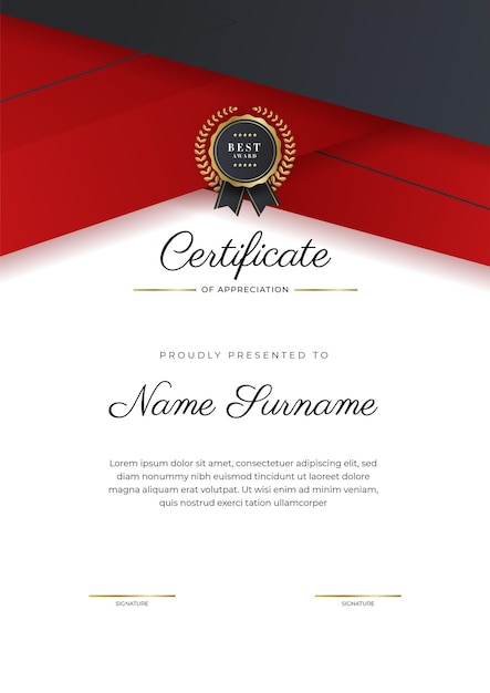 Elegant dark red and gold diploma certificate award template