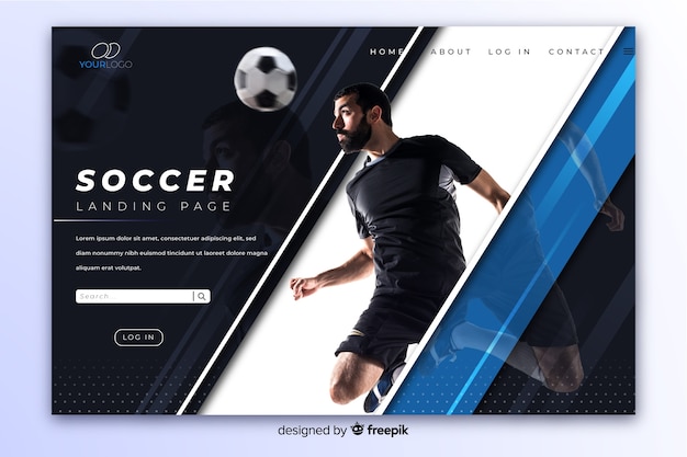 Elegant dark sport landing page with photo and reflection