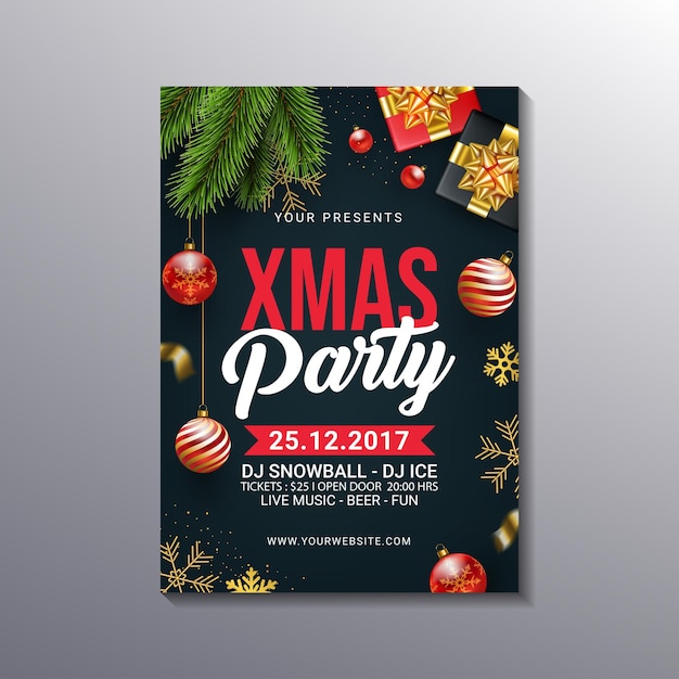 Elegant decoratief kerstfeest poster sjabloon