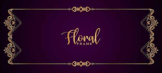 Elegant decorative golden frame floral violet banner design