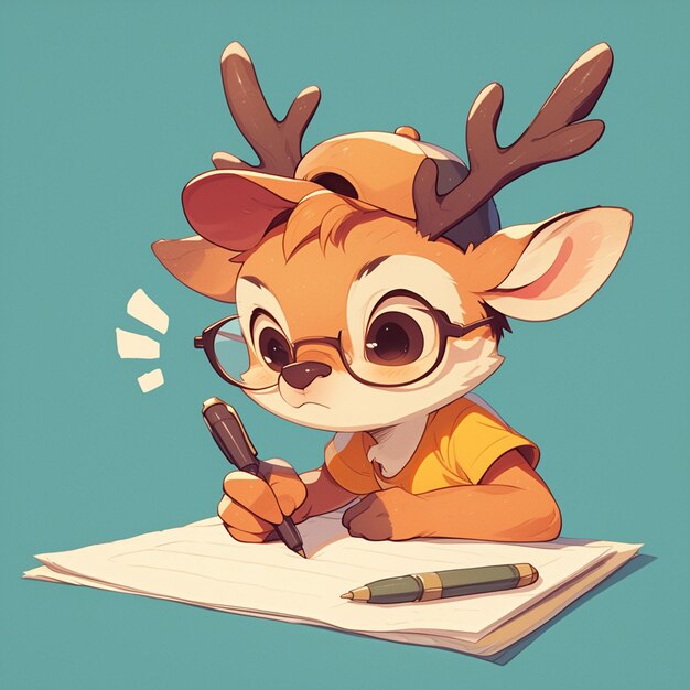 Vector an elegant deer writer cartoon style