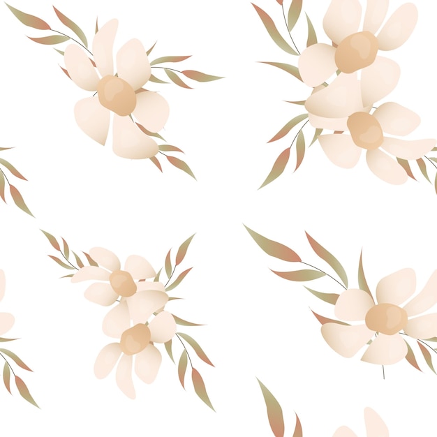 Vector elegant and delicate seamless pattern of flowers and leaves
