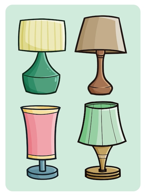 Elegant desk lamp cartoon vector collection