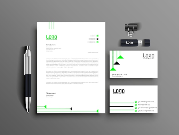 Elegant document met mockup voor enveloppen