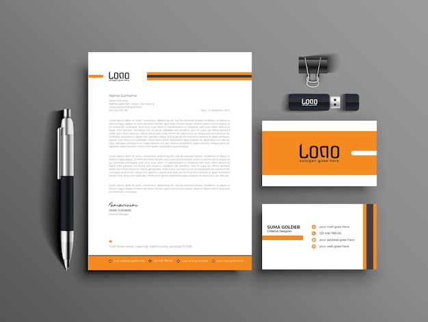 Vettore documento elegante con mockup di cancelleria busta