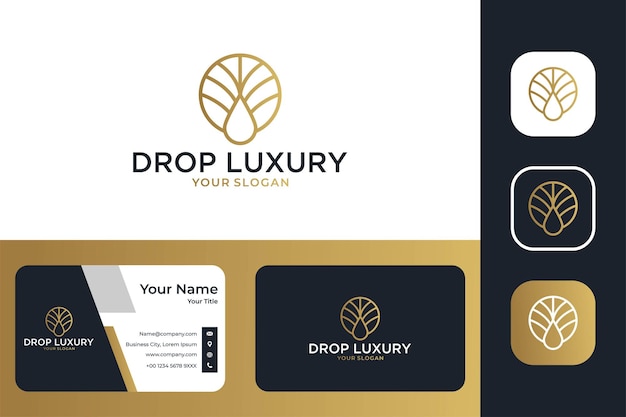 Elegant drop luxe lijntekeningen logo ontwerp en visitekaartje