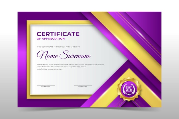 Elegant dynamic purple certificaat van prestatie-sjabloon