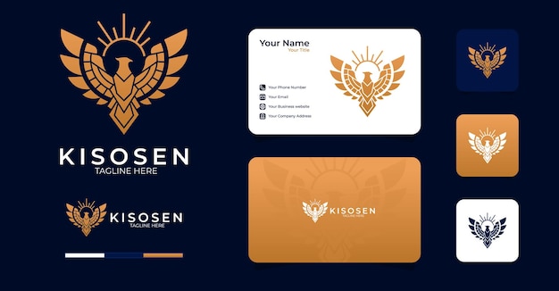 elegant eagle logo with business card template premium vector