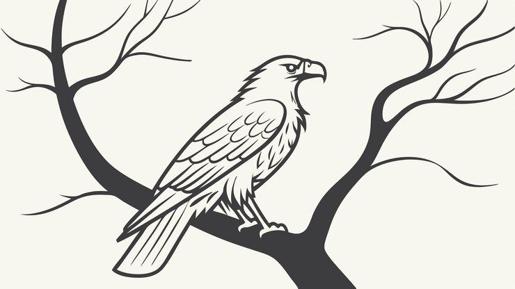 Vector elegant eagle on a tree branch vector illustration
