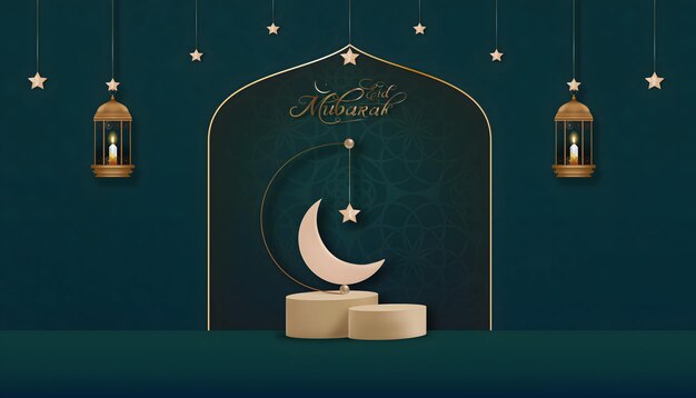 Elegant Eid Mubarak Celebration with Golden Lanterns