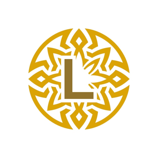 elegant emblem badge initial letter L ethnic ancient pattern circle logo