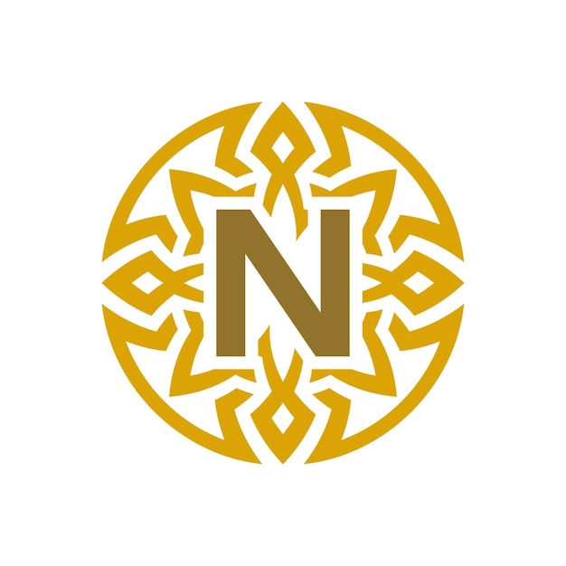 elegant emblem badge initial letter N ethnic ancient pattern circle logo