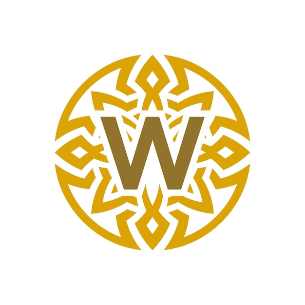 エレガントなエンブレム バッジ頭文字 W エスニック古代パターン サークル ロゴ