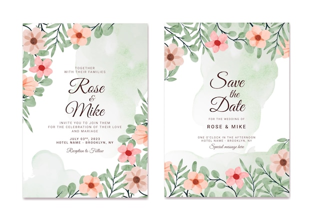 Vector elegant engagement watercolor wedding invitation card template