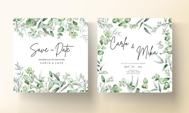 Elegant eucalyptus leaves watercolor wedding invitation card