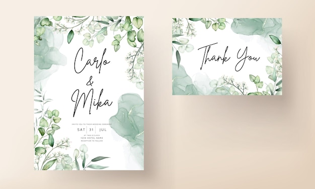 elegant eucalyptus leaves watercolor wedding invitation card