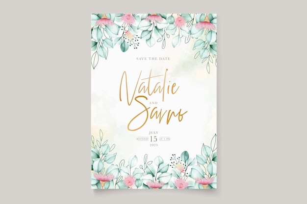 Elegant eucalyptus leaves wedding invitation card set