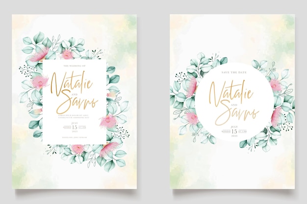 Elegant eucalyptus leaves wedding invitation card set