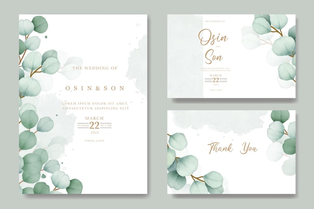 Elegant eucalyptus wedding invitation card set