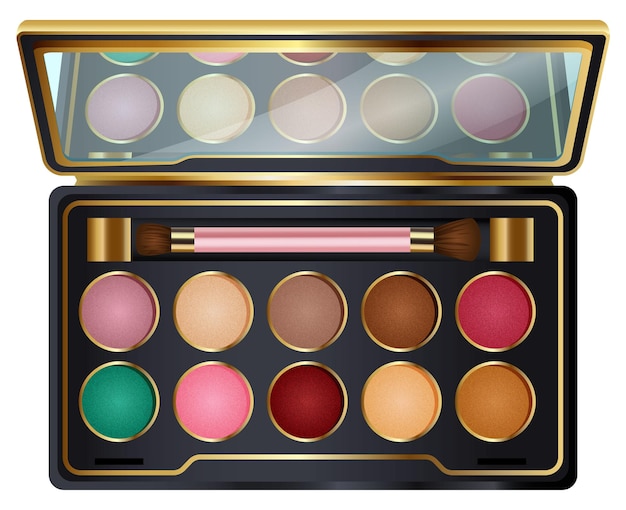 Elegant Eyeshadow Palette with Multiple Shades in Rounded Containers with Brush and Mirror