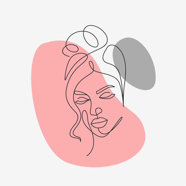 Elegant female face in line art style