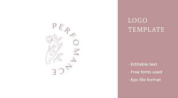 Elegant female hand holding organic natural flower stem botanical blossom minimalist logo vector