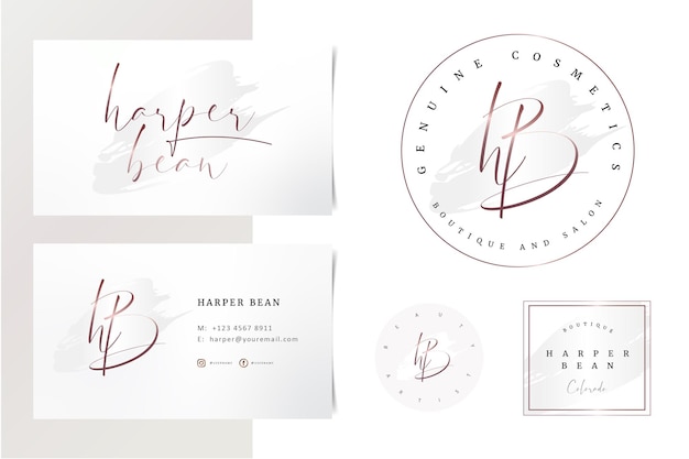 Elegant feminine logo design and branding with pastel and gold elements