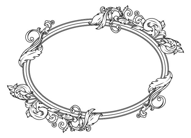 Elegant filigree frame Ornate oval border engraving