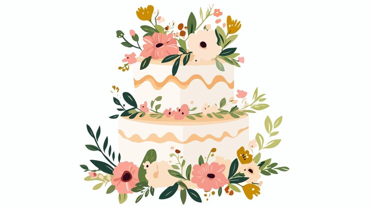 Vector elegant floral cake illustration flat vector isolated