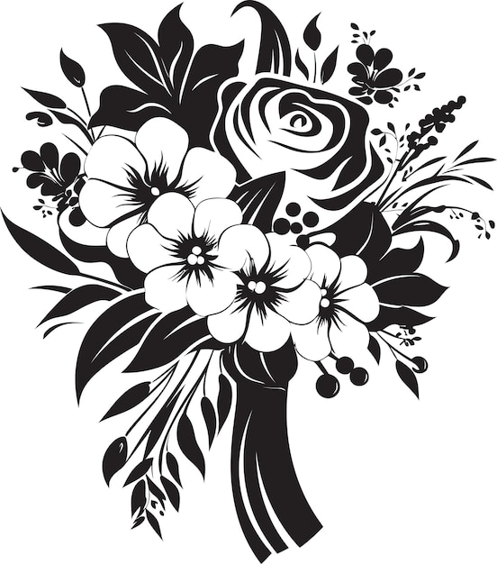 Elegant Floral Essence Zwart Bouquet Emblem Bruidsbloem Harmonie Monotone Vector Symbool