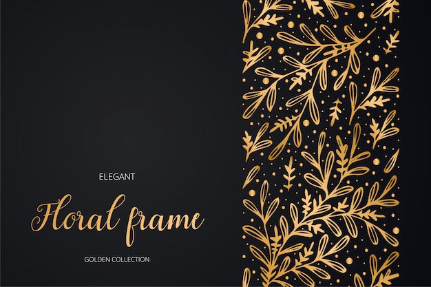 Elegant floral frame with golden leaves and branches vertical