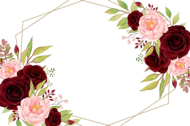 Vector elegant floral frame with red roses an peonies