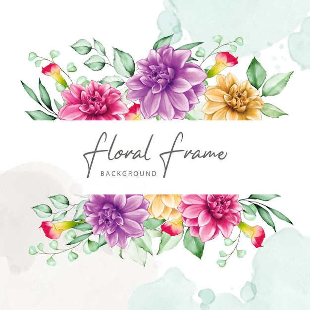 Elegant floral frame with watercolor flowers