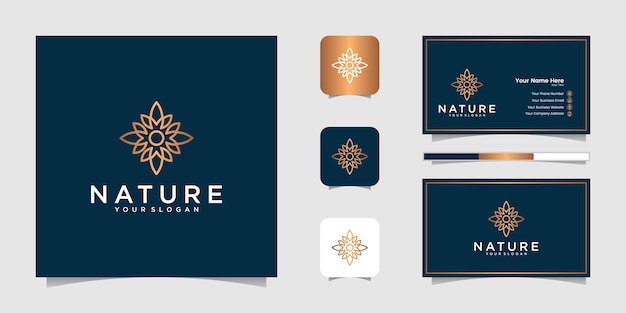 Elegant floral gold with line art style. logos can be used for beauty, cosmetics, yoga and spa. logo and business card