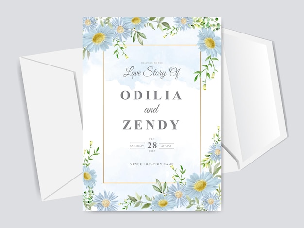 エレガントな花柄手描きの結婚式の招待カードテンプレート