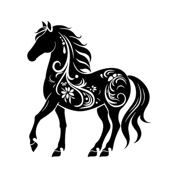 Elegant Floral Horse Silhouette Vector