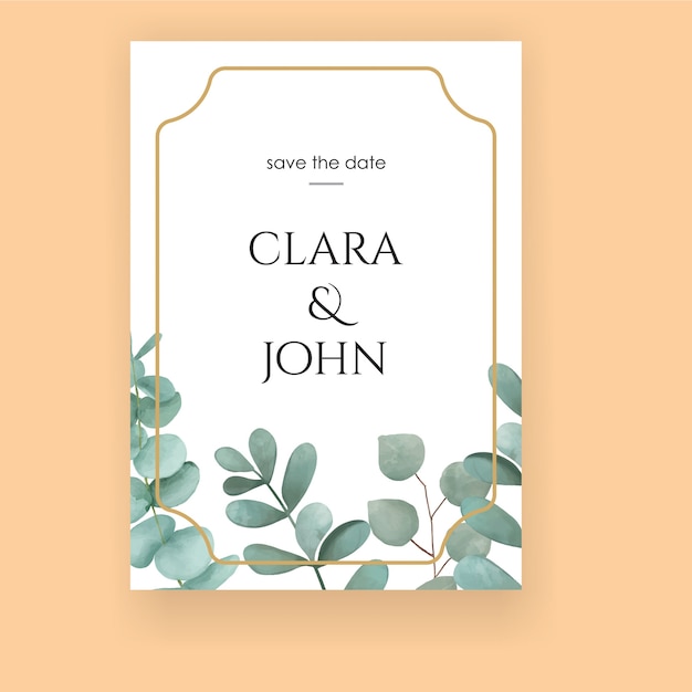 Vector elegant floral invitation with gold frame