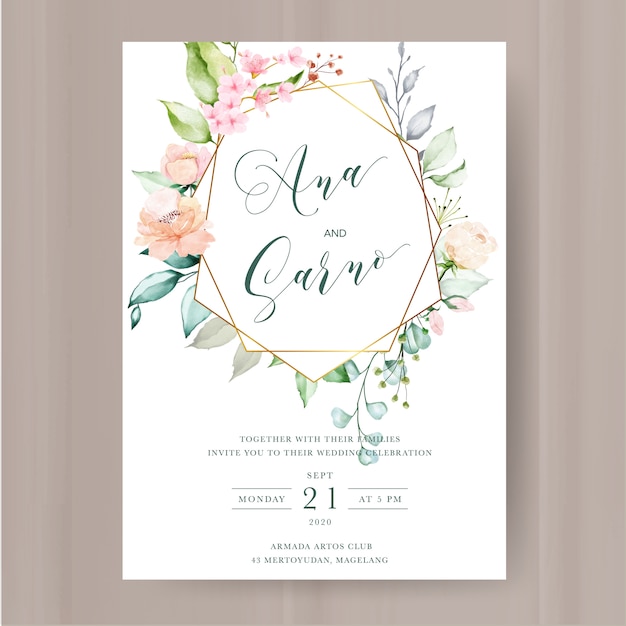 Vector elegant floral invitation with watercolor flowers frame