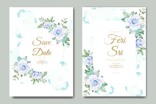 Elegant floral and leaves watercolor wedding invitation card