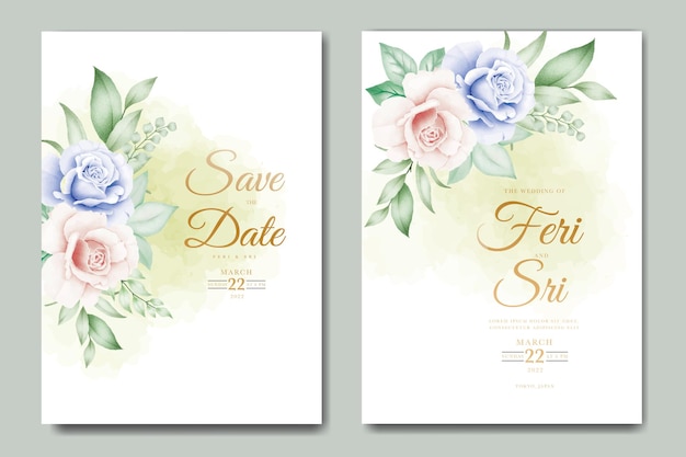 elegant floral and leaves watercolor wedding invitation card