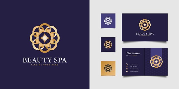 Elegant floral logo with round concept in golden gradient