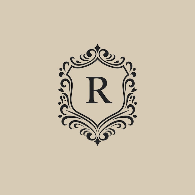 우아한 꽃 모노그램 로고 R