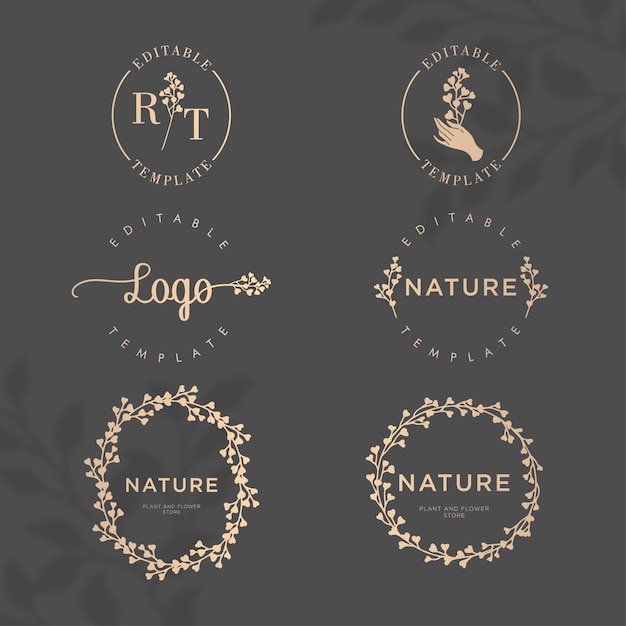 Vector elegant floral nature botanical frame logo editable template set