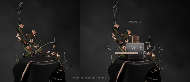 Elegant floral podium scene for cosmetic product presentation