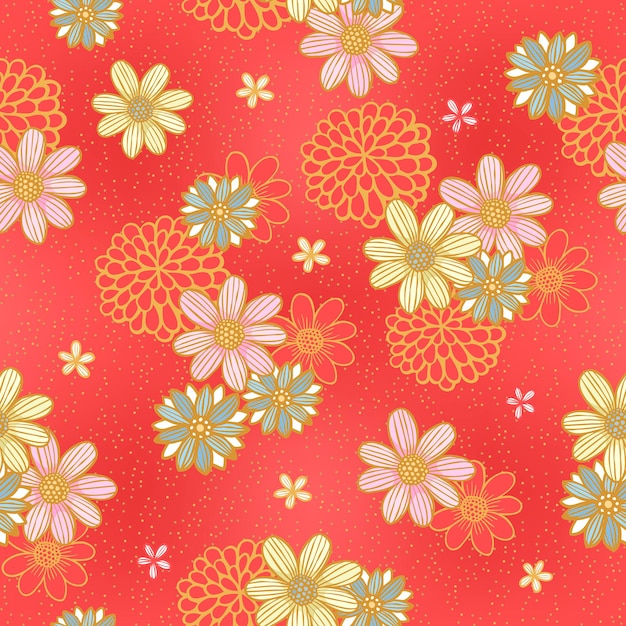 Elegant floral seamless pattern over red background